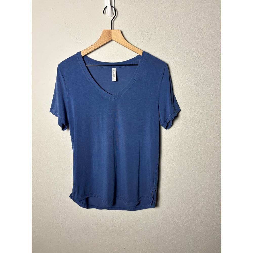Athleta Womens Blue V-Neck Short Sleeve Active Tee Shirt Large